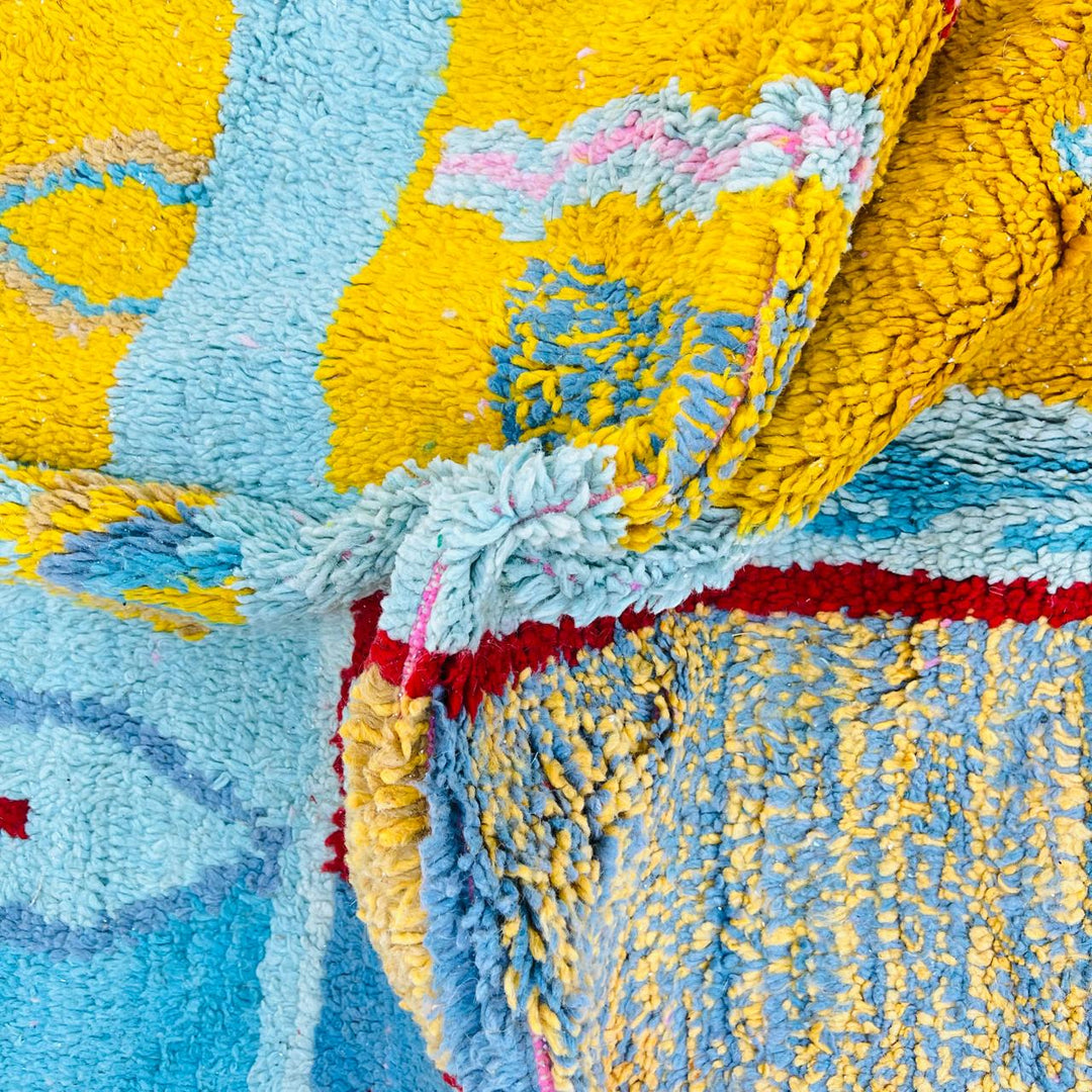 Vintage Moroccan Wool Rug 686 – Handmade Yellow Blue Berber Rug