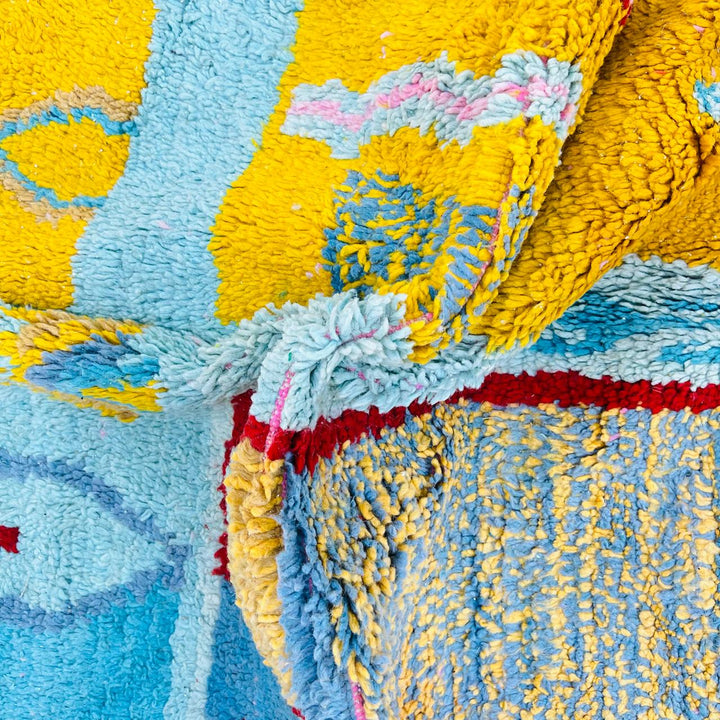 Vintage Moroccan Wool Rug 686 – Handmade Yellow Blue Berber Rug
