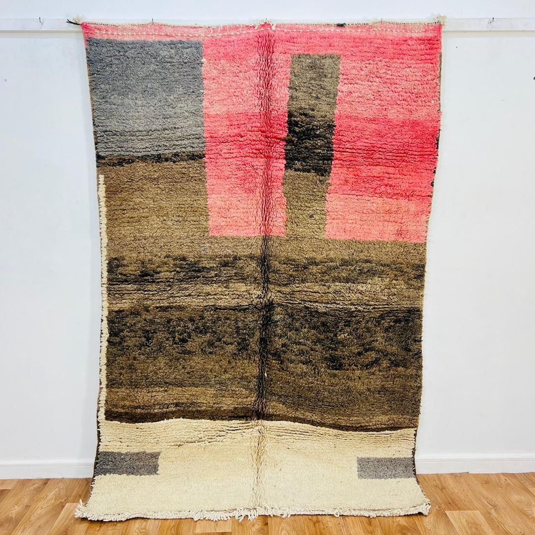 Vintage Moroccan Wool Rug – Brown &amp; Pink Abstract Design 793