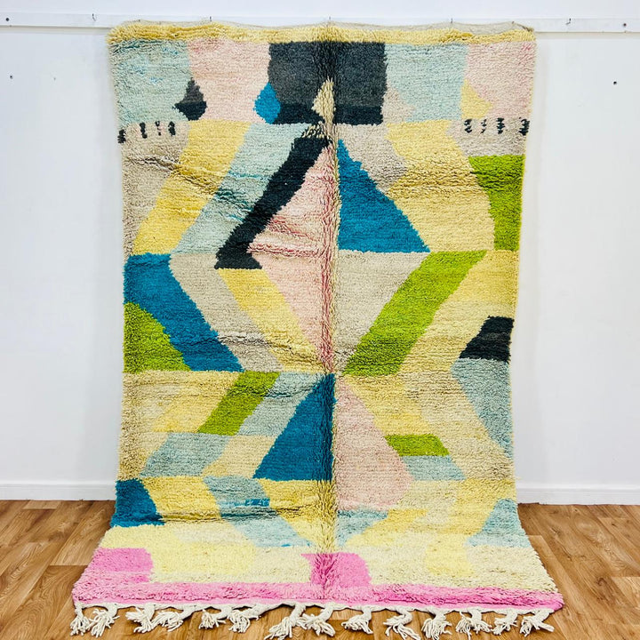 Vintage Moroccan rug handmade from pastel wool with abstract geometric Berber design, 260x165 cm