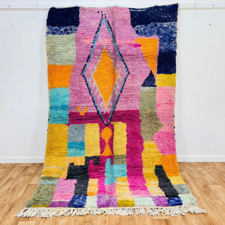 vintage moroccan rug with colorful berber diamond pattern handmade wool carpet
