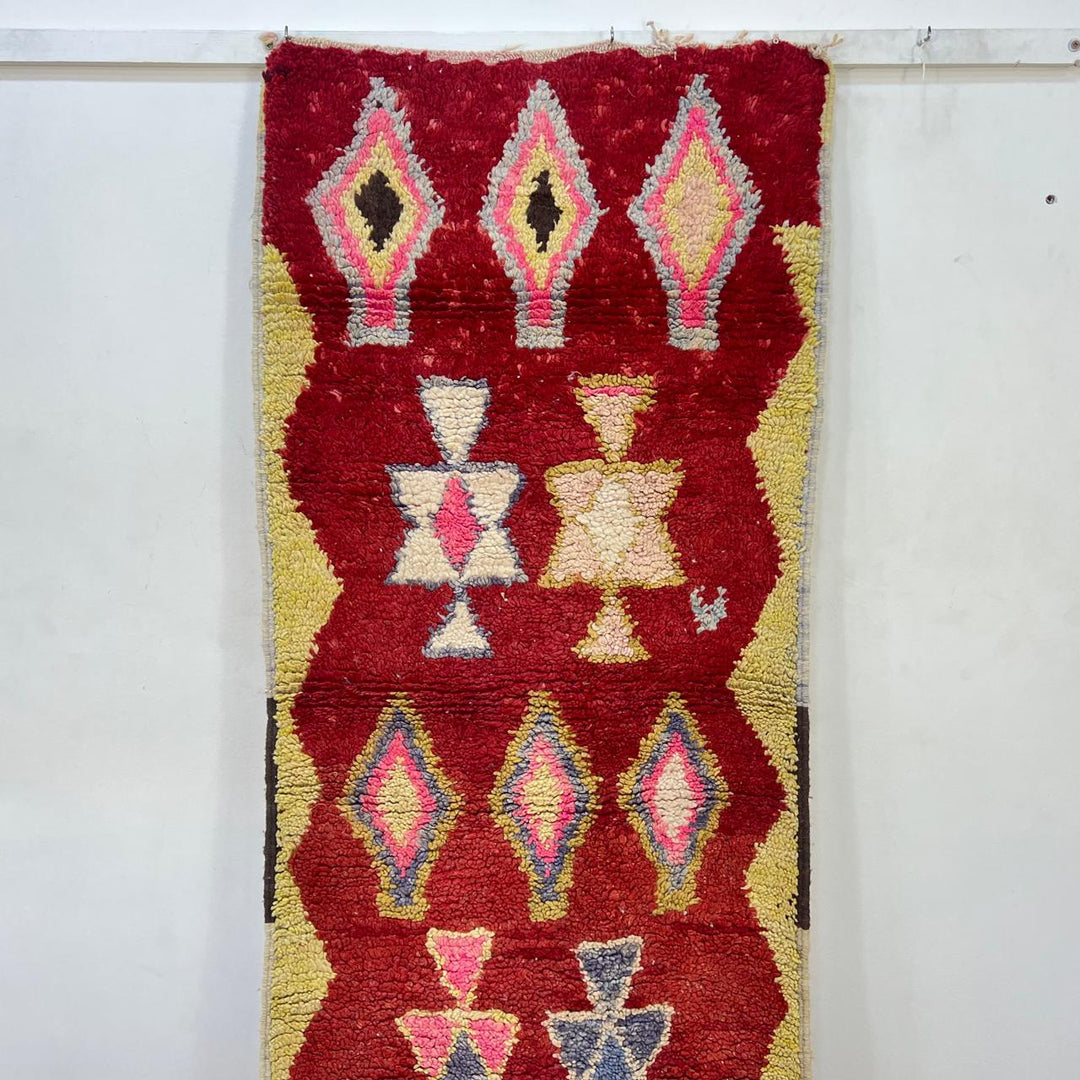 Vintage Moroccan Runner Rug – Red &amp; Yellow Berber Tribal Design 820