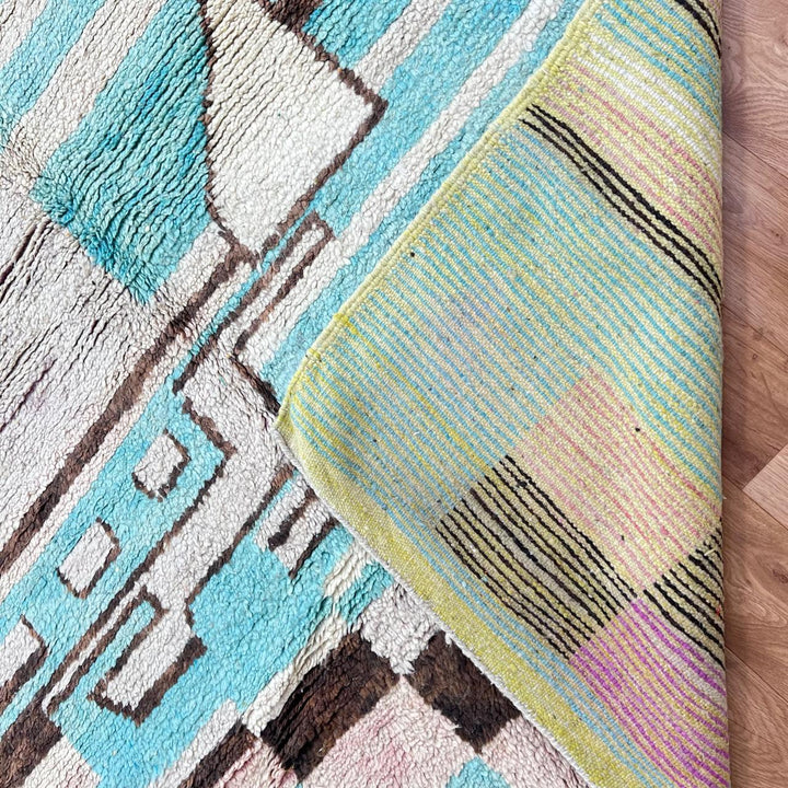 Vintage Moroccan Wool Rug – Aqua Blue &amp; Cream Geometric Design 748
