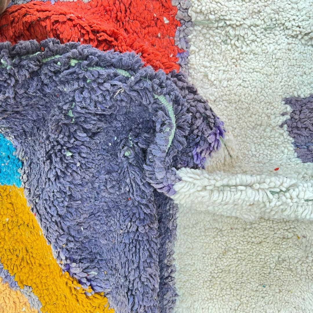 Vintage Moroccan wool rug 859 – handmade green Berber carpet with abstract color block design (301 × 201 cm / 9.87 × 6.59 ft).