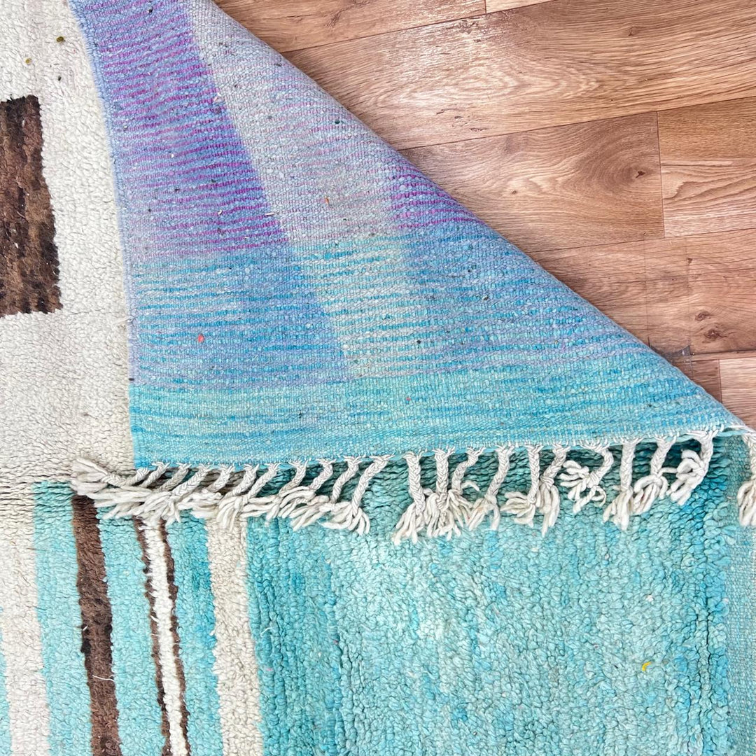 Vintage Moroccan Wool Rug – Aqua Blue &amp; Cream Geometric Design 748