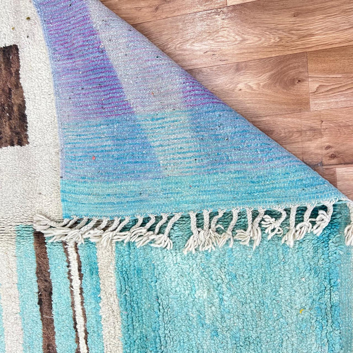 Vintage Moroccan Wool Rug – Aqua Blue &amp; Cream Geometric Design 748