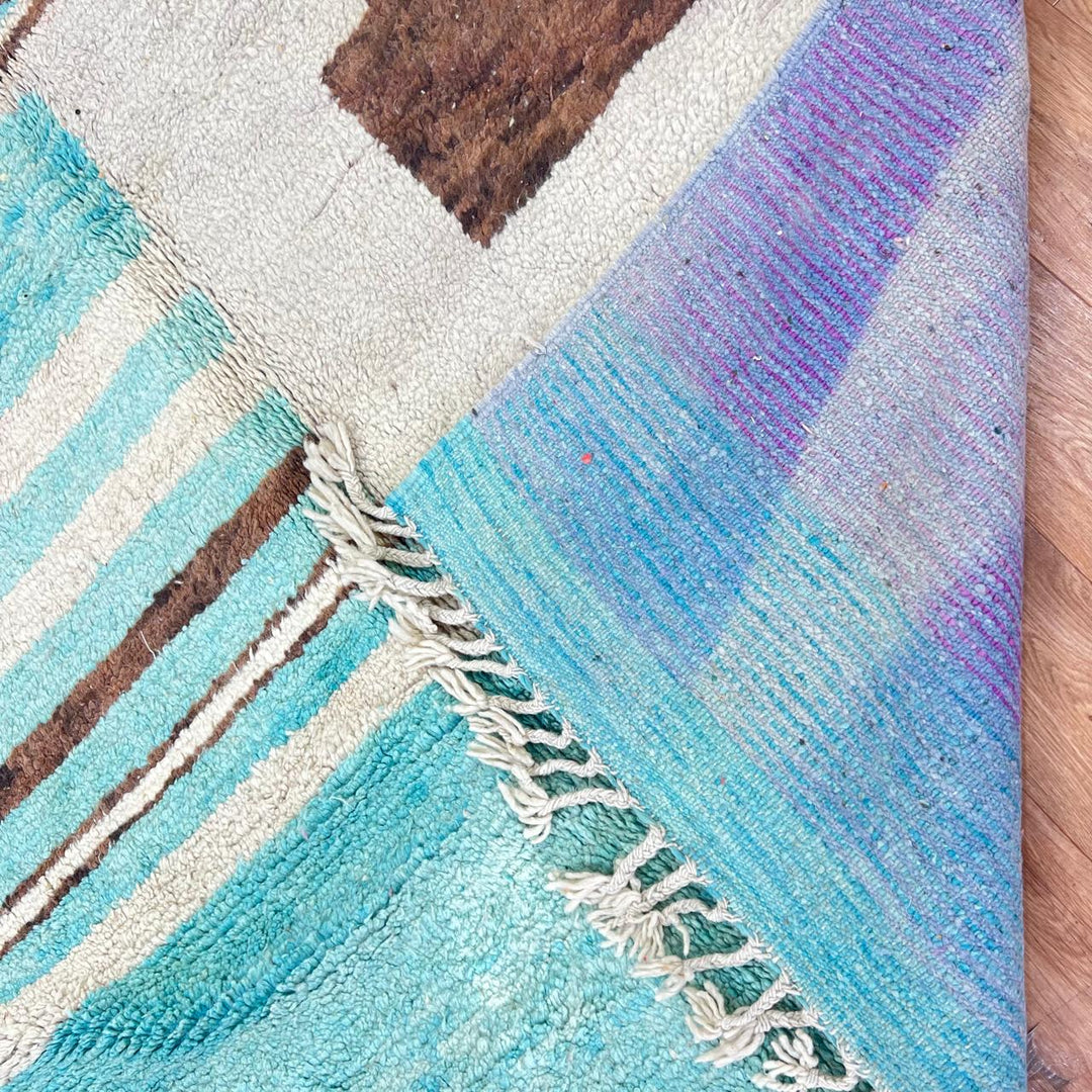 Vintage Moroccan Wool Rug – Aqua Blue &amp; Cream Geometric Design 748