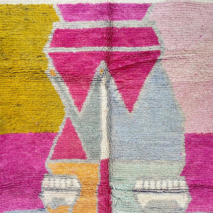Vintage Moroccan Wool Rug – Pink & Mustard Geometric Berber Carpet 745