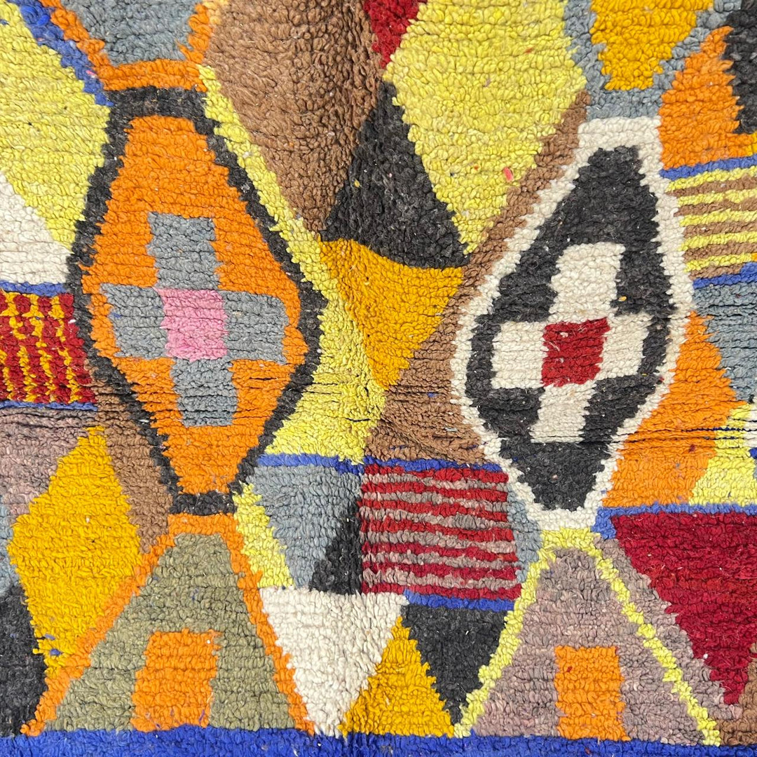 Vintage Moroccan Wool Rug 200 – handmade multicolor geometric Moroccan rug (250 × 170 cm).