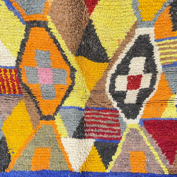 Vintage Moroccan Wool Rug 200 – handmade multicolor geometric Moroccan rug (250 × 170 cm).