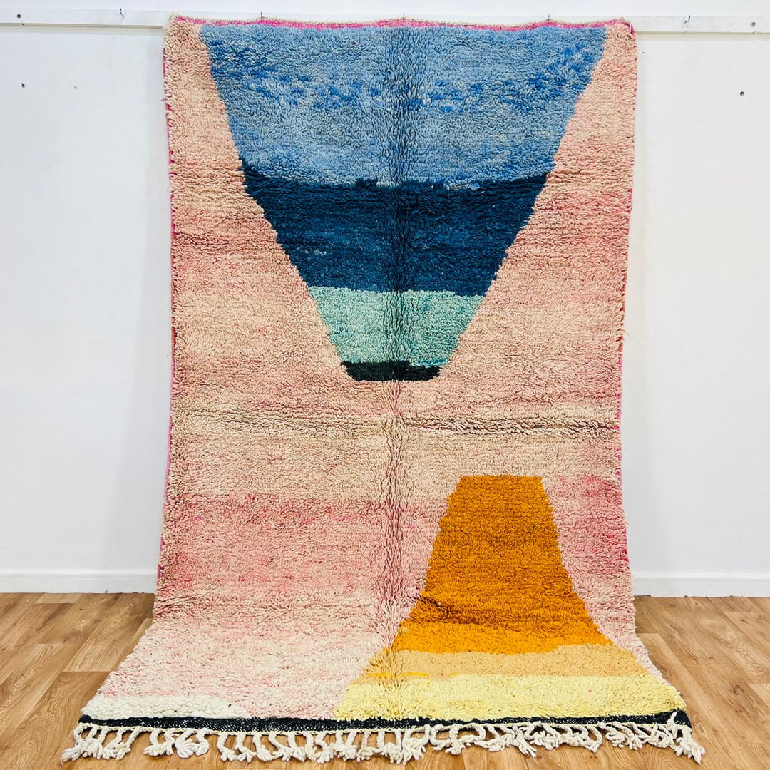 Vintage Moroccan wool rug JNN – handmade abstract Berber wool carpet 263 × 158 cm (8.63 × 5.18 ft).