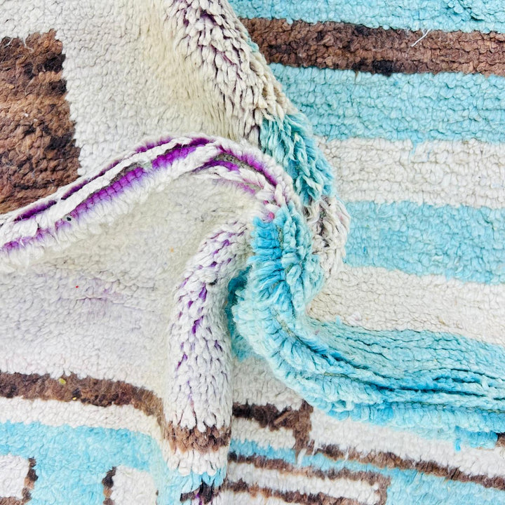 Vintage Moroccan wool rug 738 – handmade blue beige geometric Berber wool carpet 250 × 166 cm (8.37 × 5.25 ft)