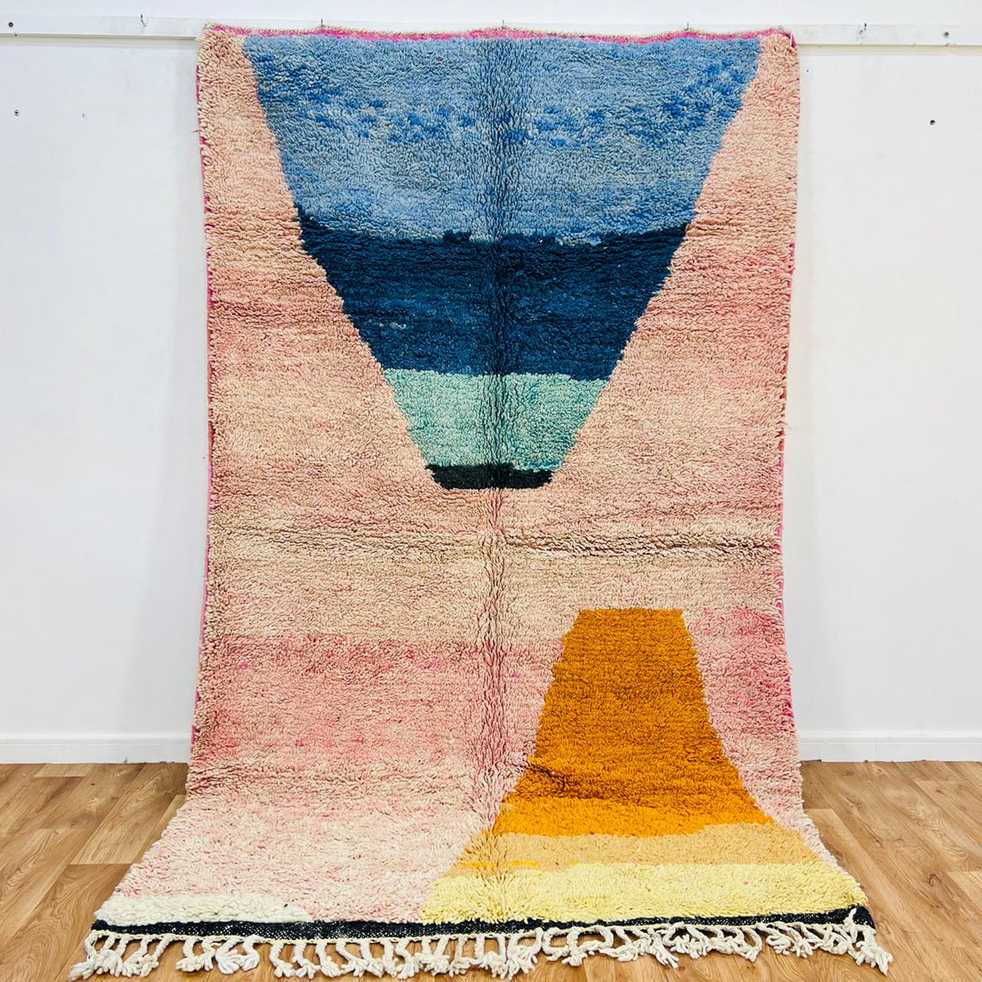 Vintage Moroccan wool rug JNN – handmade abstract Berber wool carpet 263 × 158 cm (8.63 × 5.18 ft).