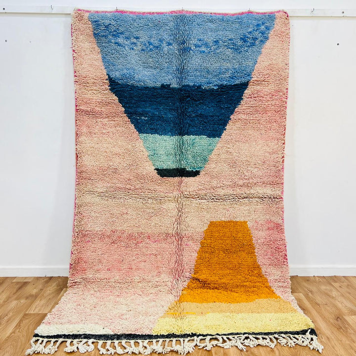 Vintage Moroccan wool rug JNN – handmade abstract Berber wool carpet 263 × 158 cm (8.63 × 5.18 ft).