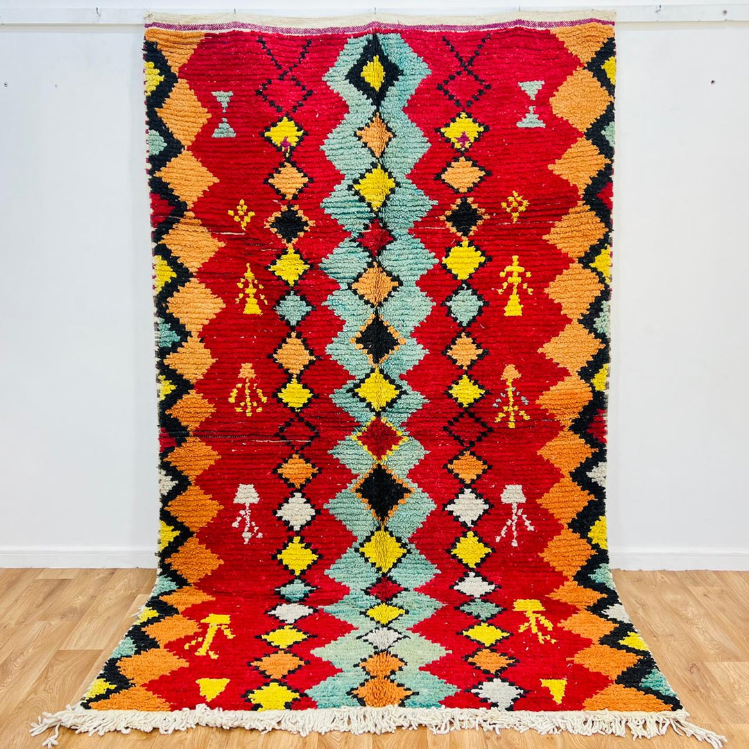 vintage moroccan berber wool rug red diamond geometric handmade