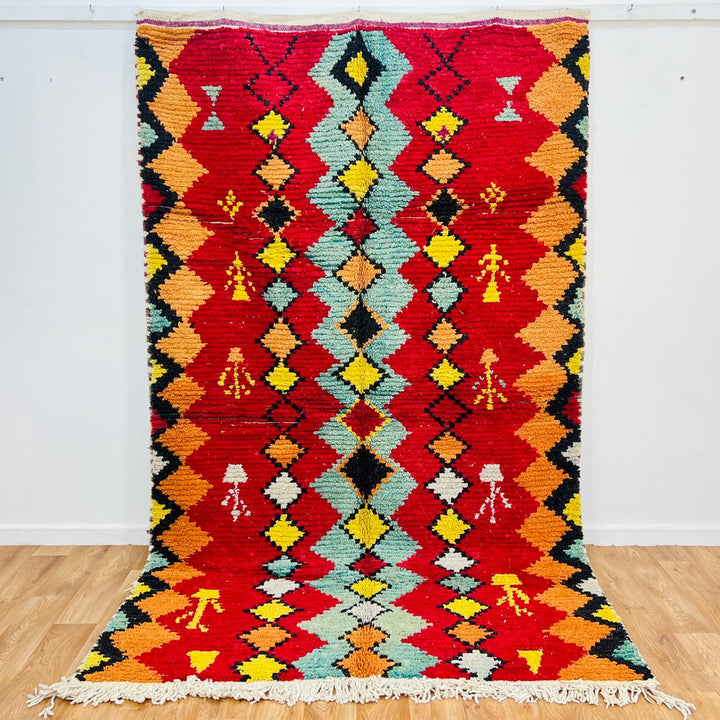 vintage moroccan berber wool rug red diamond geometric handmade