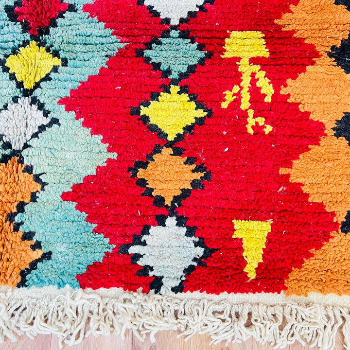 vintage moroccan berber wool rug red diamond geometric handmade