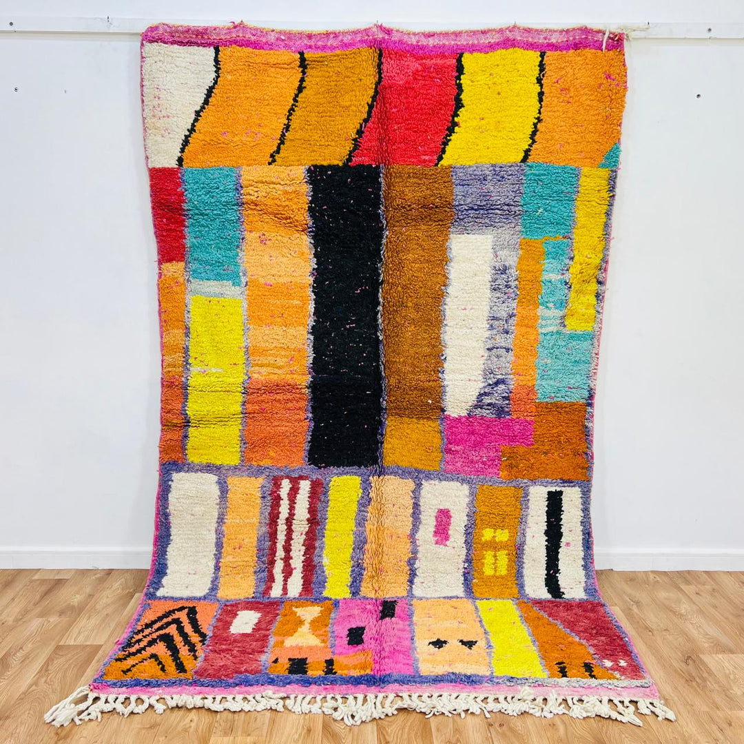 Vintage Moroccan wool rug 711 – handmade multicolor wool carpet with color block design, 260 × 164 cm (8.53 × 5.38 ft).