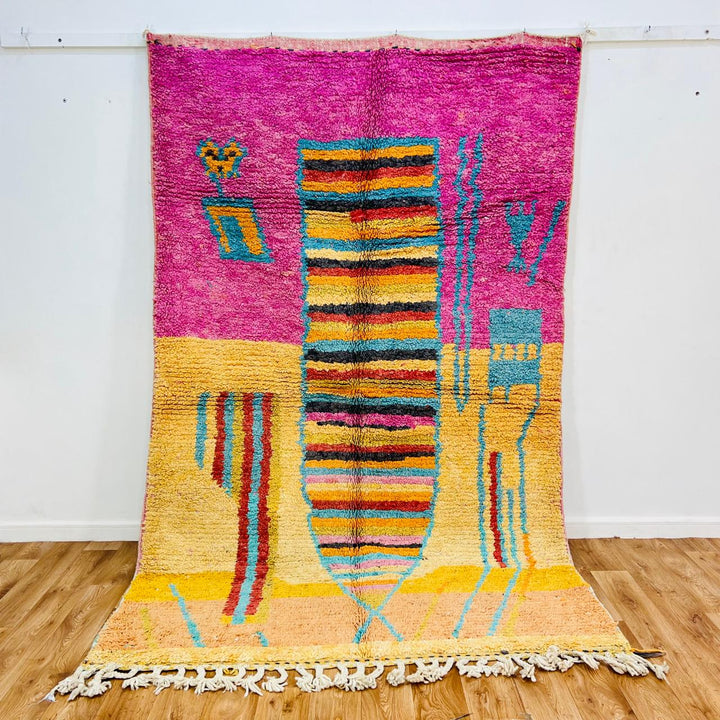 Vintage Moroccan Wool Rug – Pink &amp; Yellow Abstract Design 631