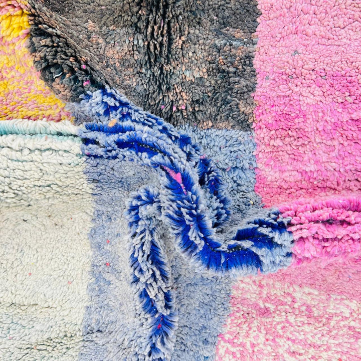 Vintage Moroccan wool rug with abstract color block design, handmade Berber carpet from Morocco