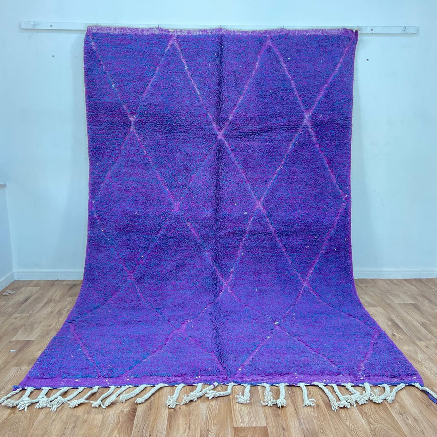 Vintage Moroccan wool rug 837 – handmade deep purple and magenta diamond wool Berber carpet, 313 × 206 cm (10.27 × 6.75 ft).