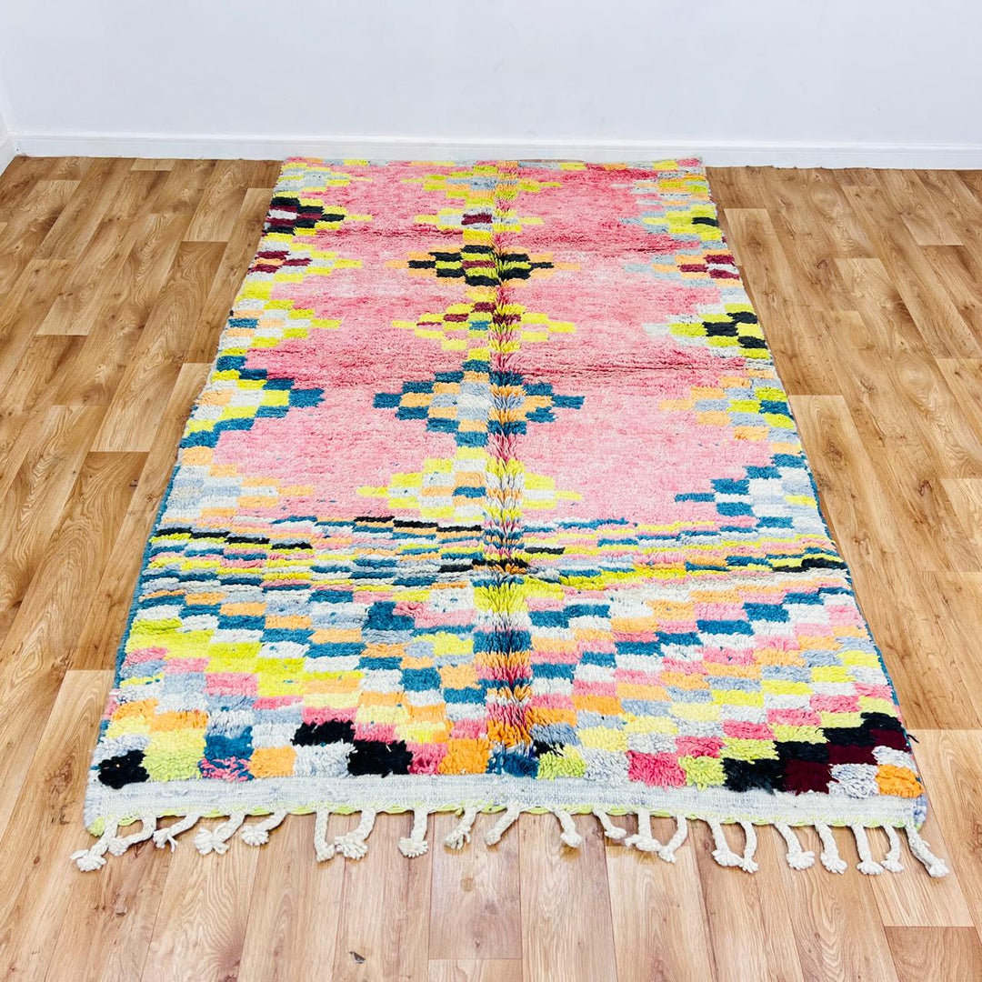 vintage moroccan berber wool rug pink geometric handmade