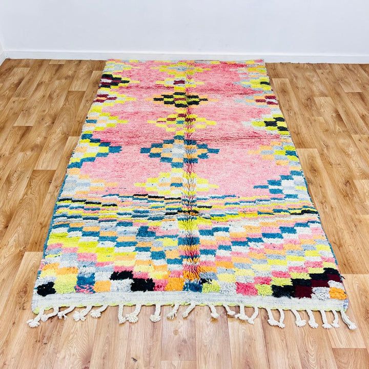 vintage moroccan berber wool rug pink geometric handmade