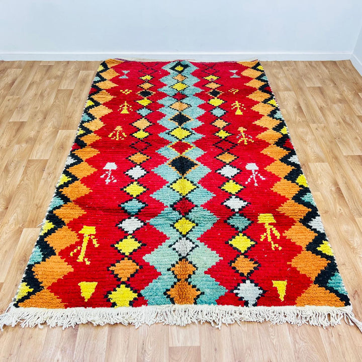 vintage moroccan berber wool rug red diamond geometric handmade