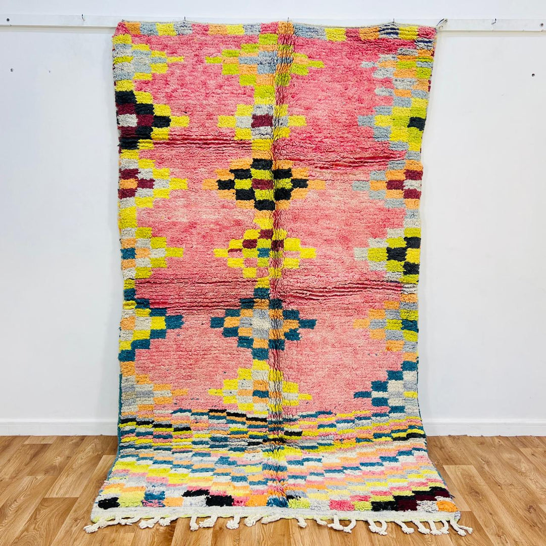 vintage moroccan berber wool rug pink geometric handmade