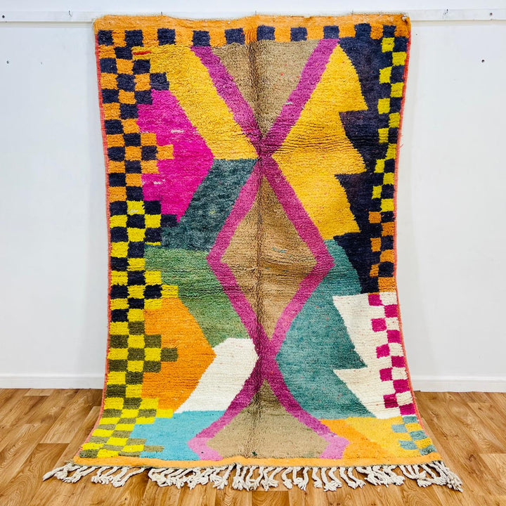 Vintage Moroccan Wool Rug – Bright Geometric Berber Design 596