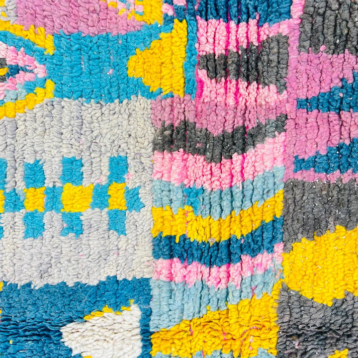 Vintage Moroccan Rug – Pink Yellow Blue Geometric 620