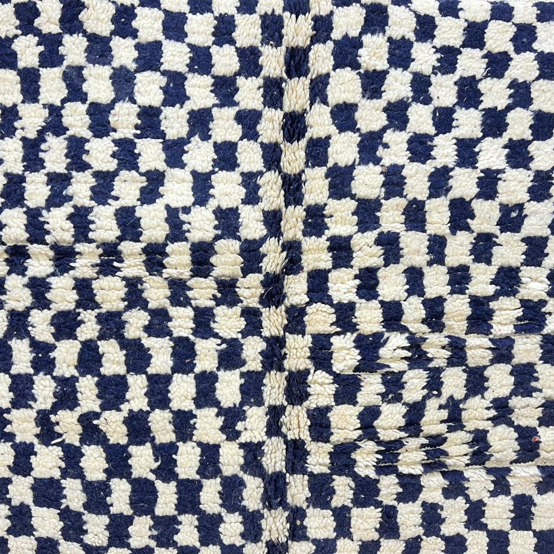 Vintage Moroccan wool rug 146 – handmade black and white checkered geometric Berber design (248 × 146 cm).