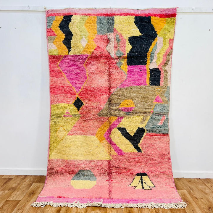 Vintage Moroccan Rug – Pink Yellow Abstract Wool Berber Carpet