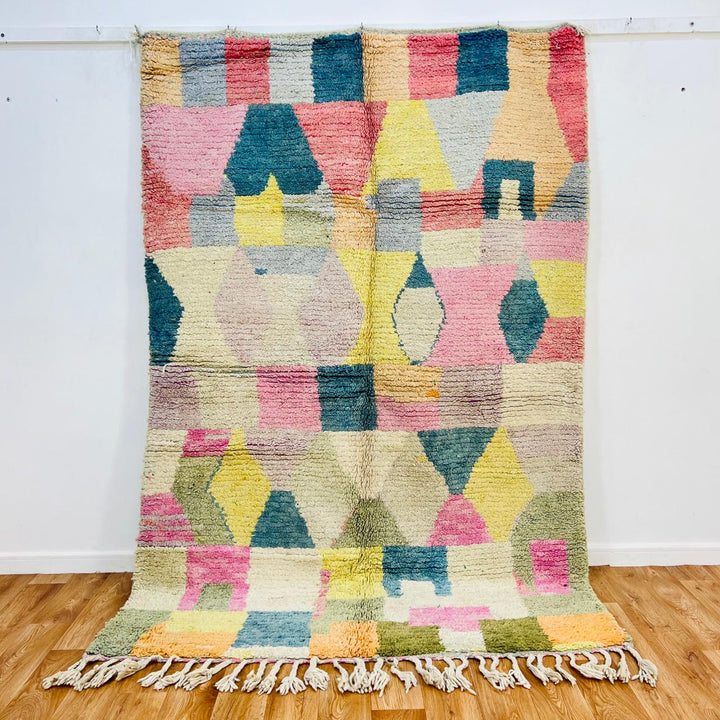 Vintage Moroccan Wool Rug – Pastel Geometric Boho Design 776