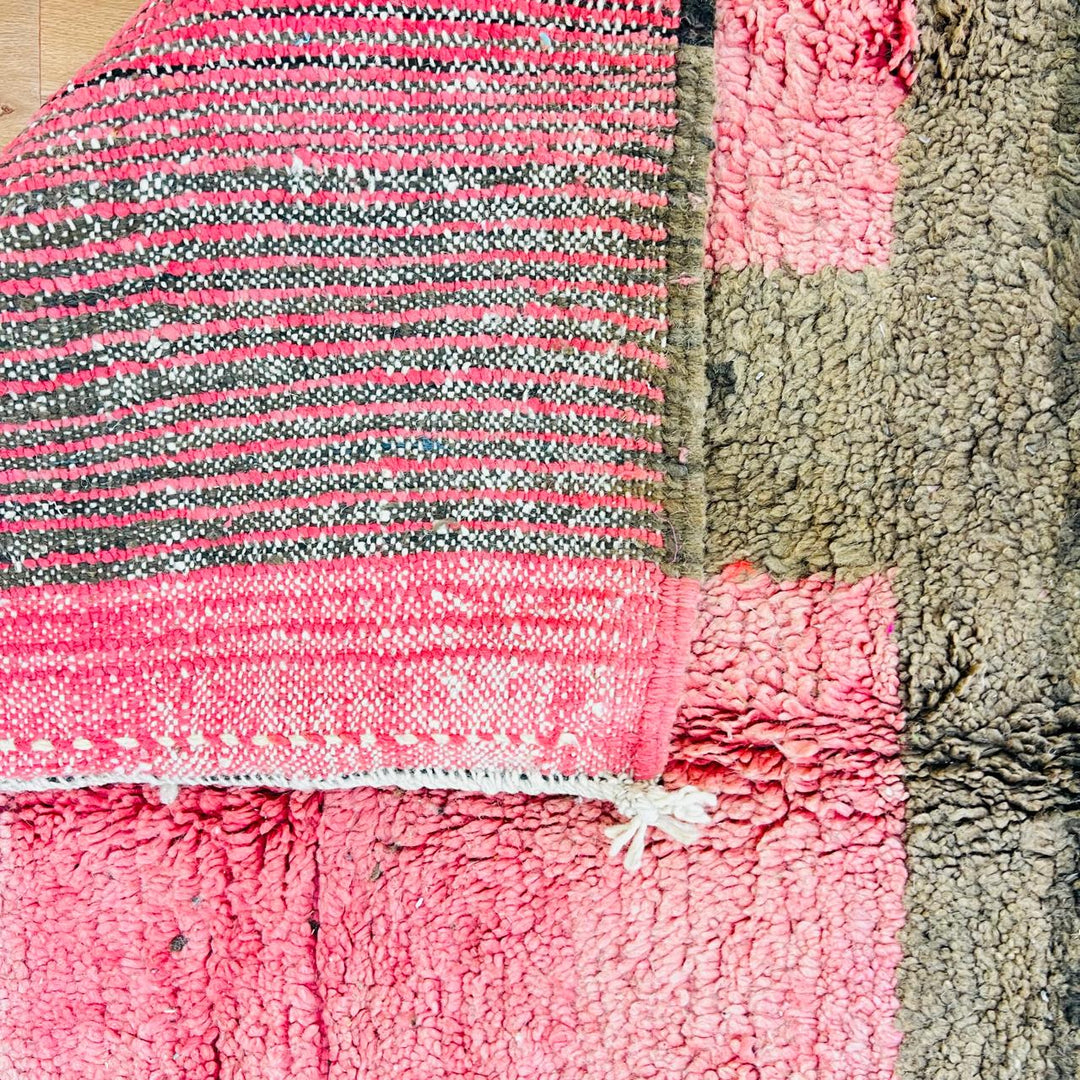 Vintage Moroccan Wool Rug – Brown &amp; Pink Abstract Design 793