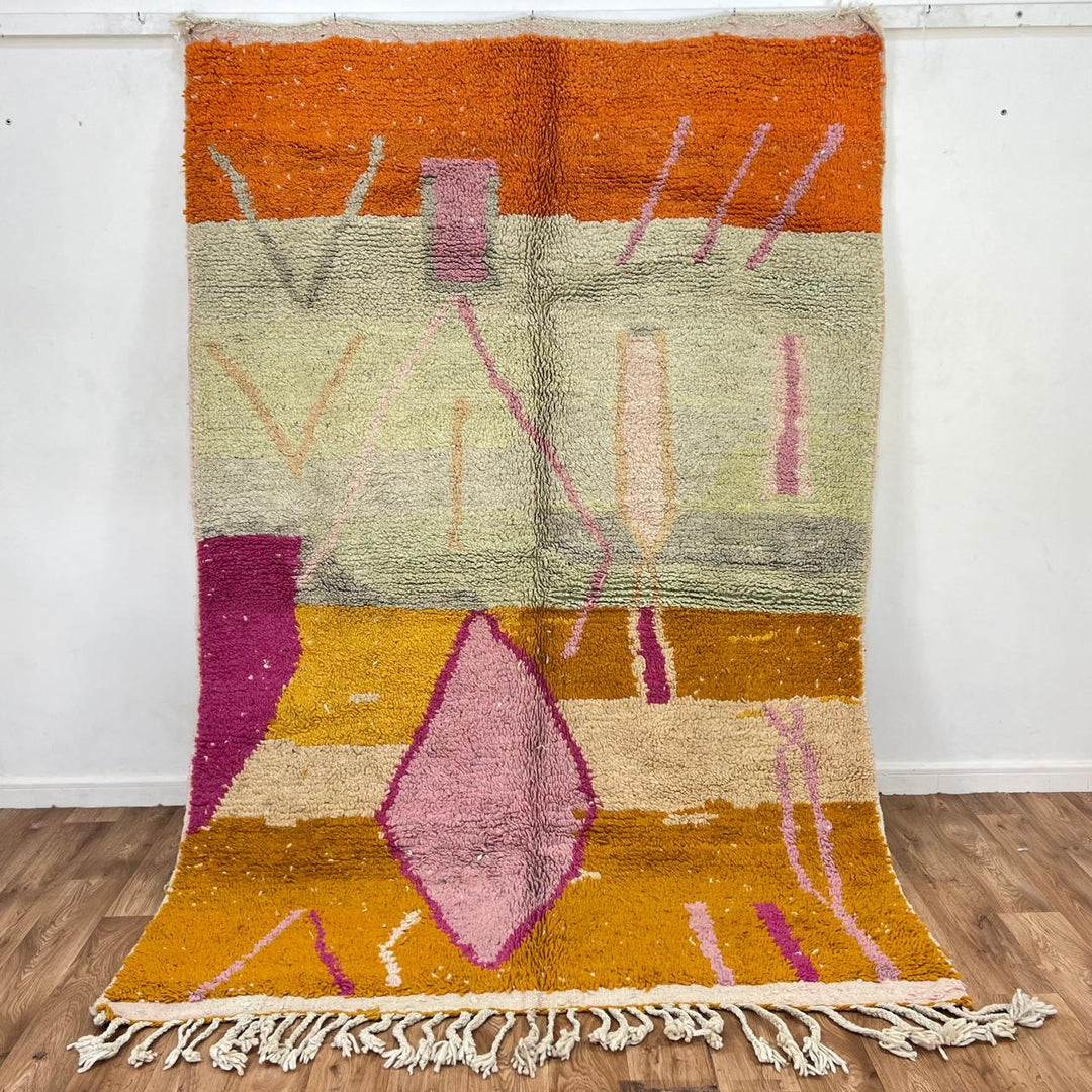 Vintage Moroccan Wool Rug – Orange & Pink Abstract Berber Carpet 732