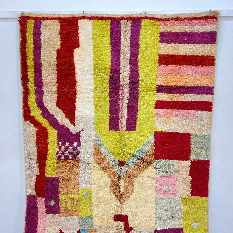 Vintage Moroccan wool rug 797 – colorful handmade Berber carpet with abstract patterns (243 × 154 cm / 7.97 × 5.05 ft).