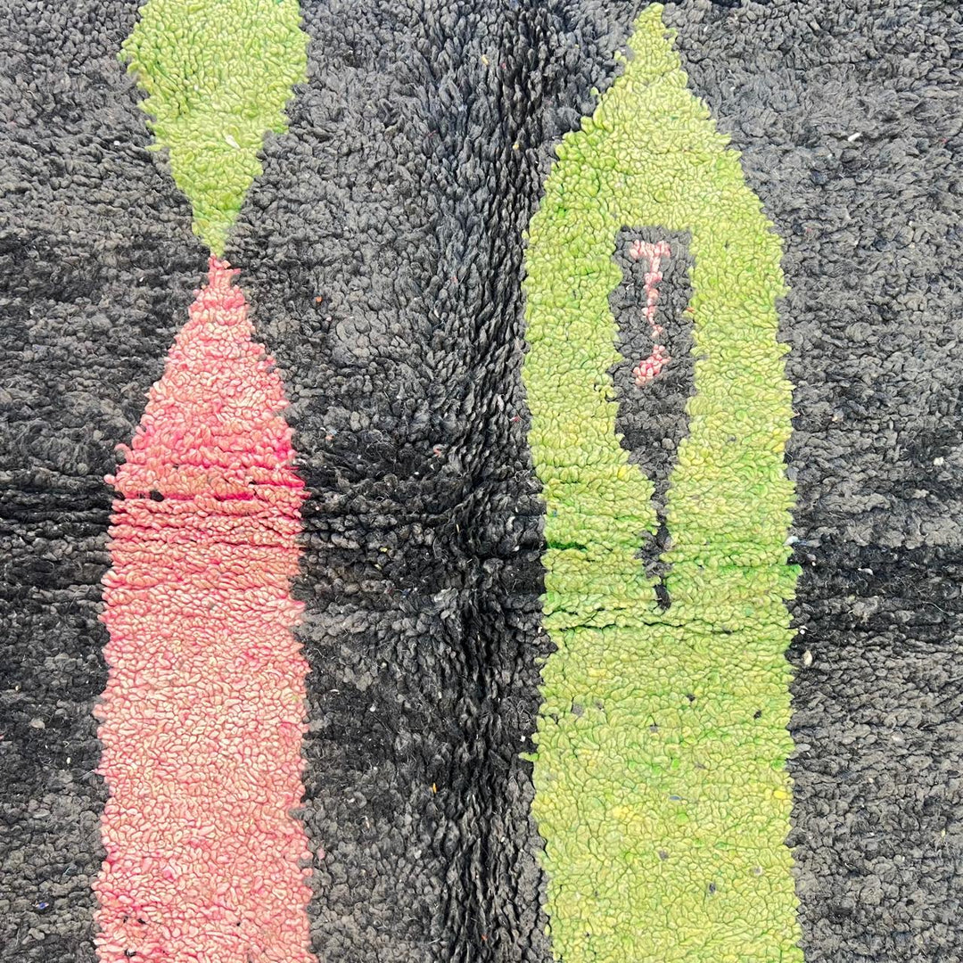 Vintage Moroccan Wool Rug – Modern Black &amp; Green Abstract Carpet 731