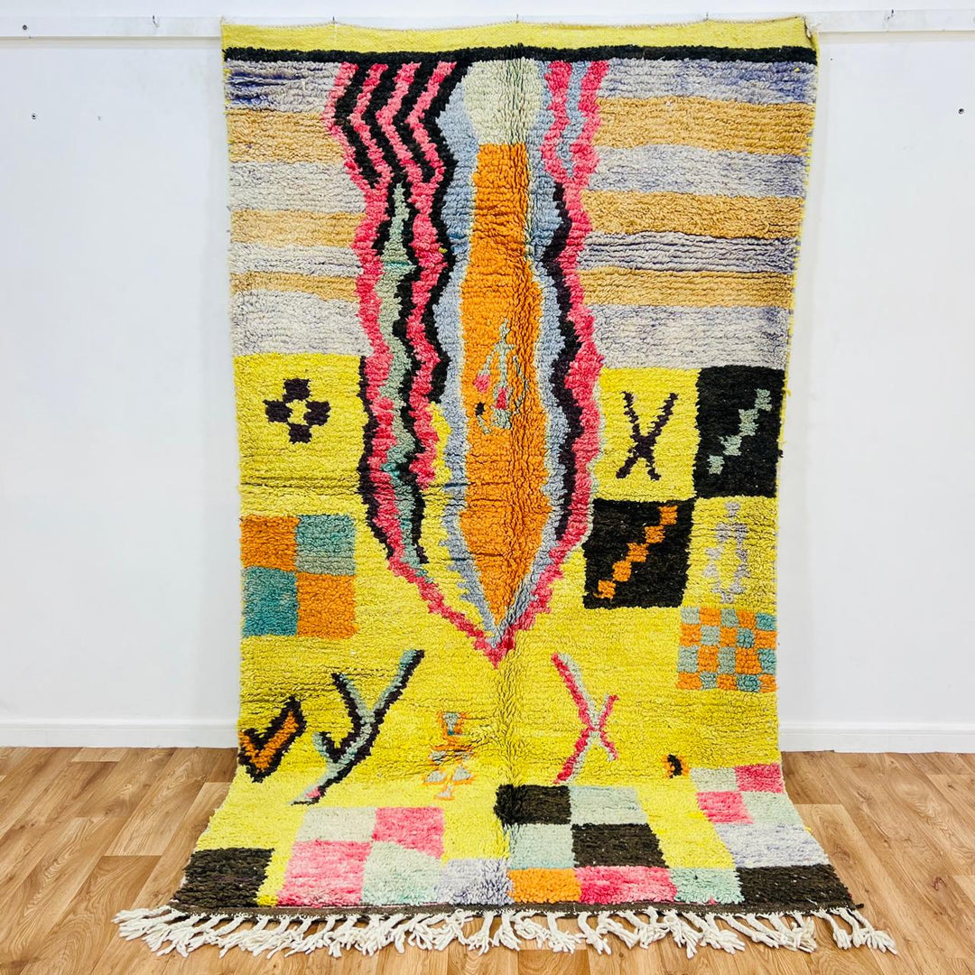 Vintage Moroccan Shag Rug – Yellow Bohemian Carpet