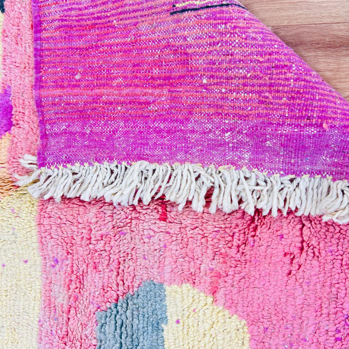 Vintage Moroccan Rug – Pink Yellow Abstract Wool Berber Carpet