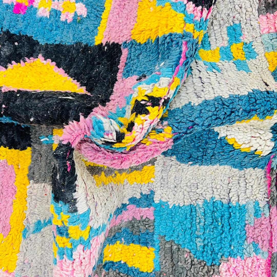 Vintage Moroccan Rug – Pink Yellow Blue Geometric 620
