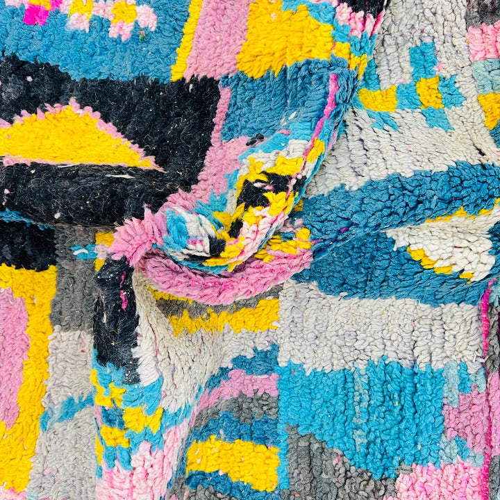 Vintage Moroccan Rug – Pink Yellow Blue Geometric 620