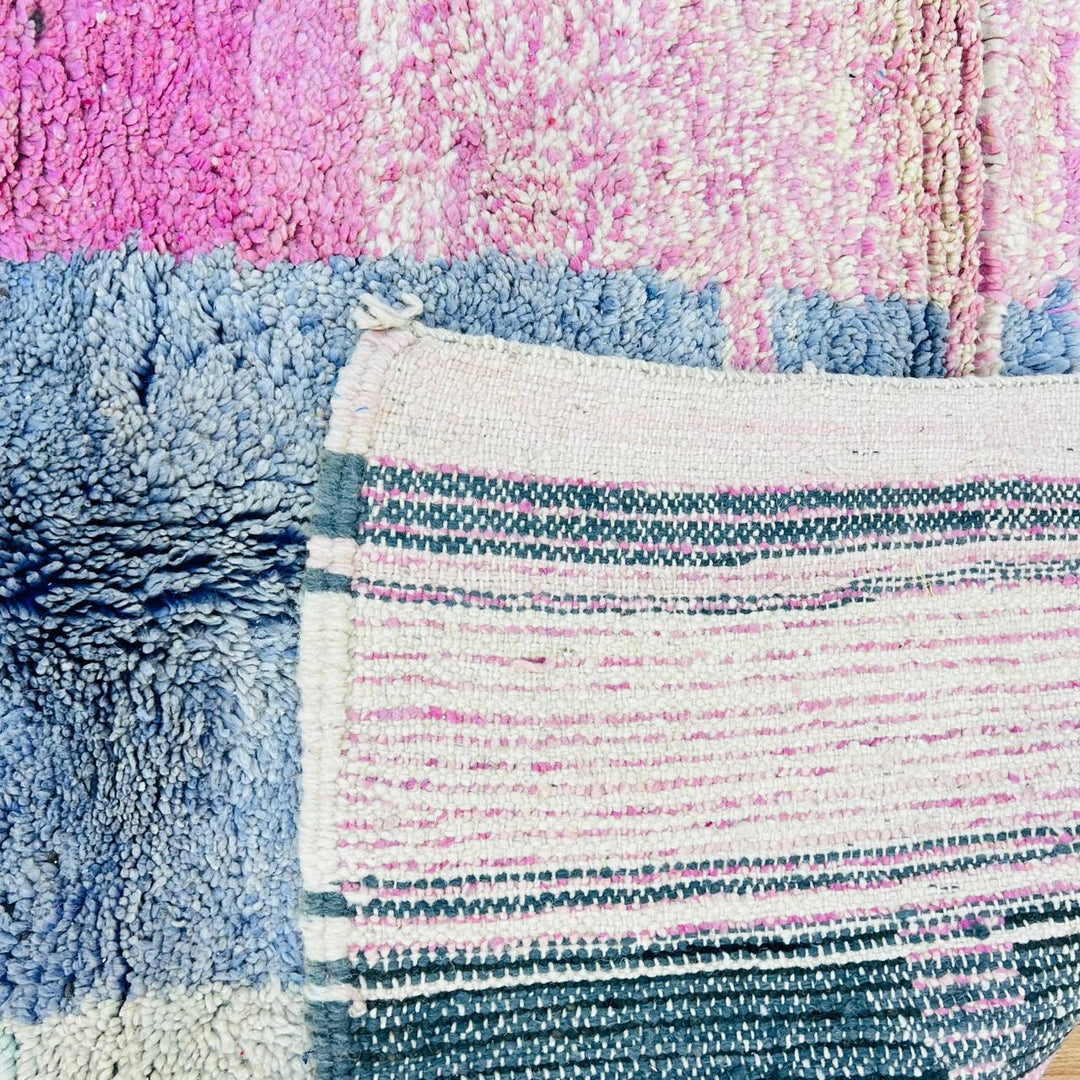 Vintage Moroccan wool rug with abstract color block design, handmade Berber carpet from Morocco