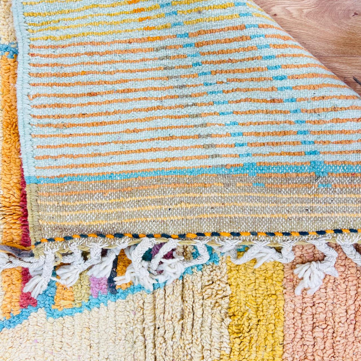Vintage Moroccan Wool Rug – Pink &amp; Yellow Abstract Design 631