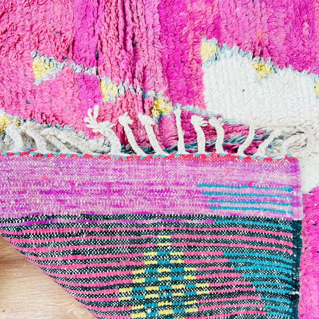 Vintage Moroccan Rug – Abstract Pink and Mustard Berber Wool Carpet