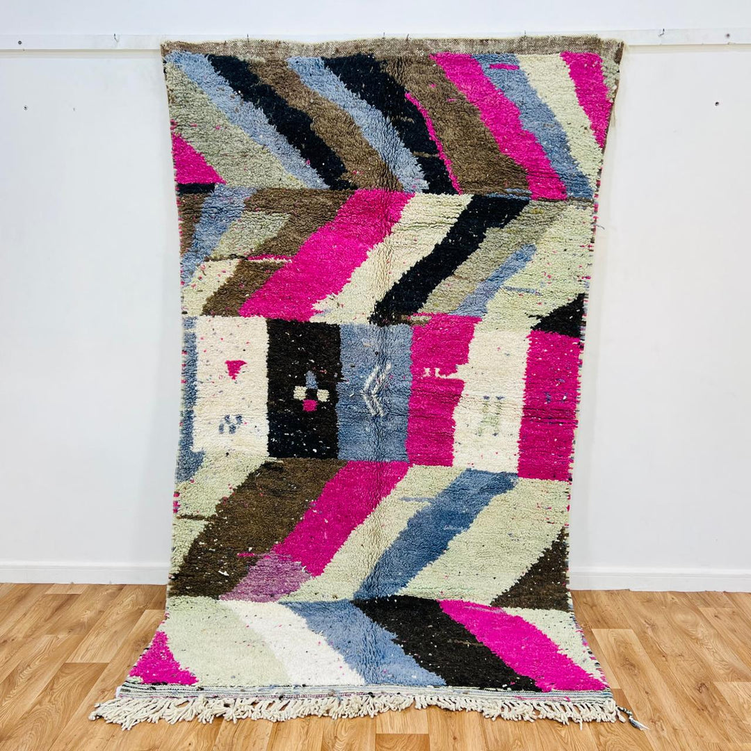 Vintage Moroccan Wool Rug – Geometric Bohemian Handmade Carpet