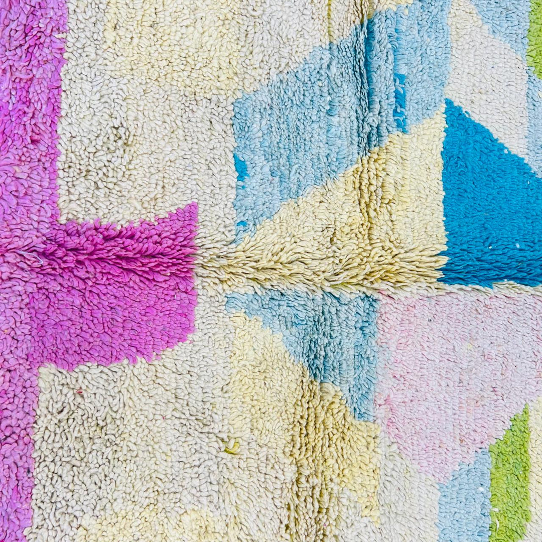 Vintage Moroccan rug handmade from pastel wool with abstract geometric Berber design, 260x165 cm
