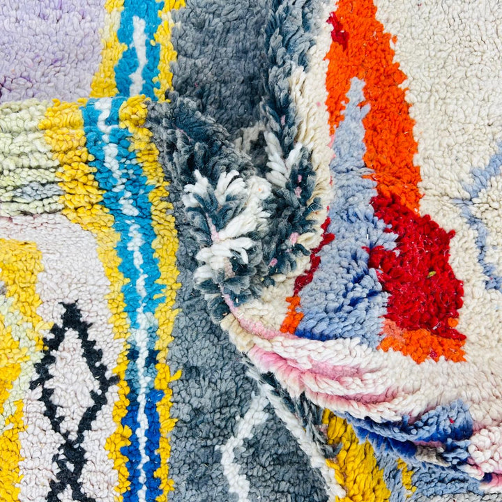 Vintage Moroccan wool rug JNN – handmade colorful Berber wool carpet 260 × 157 cm (8.63 × 5.18 ft).