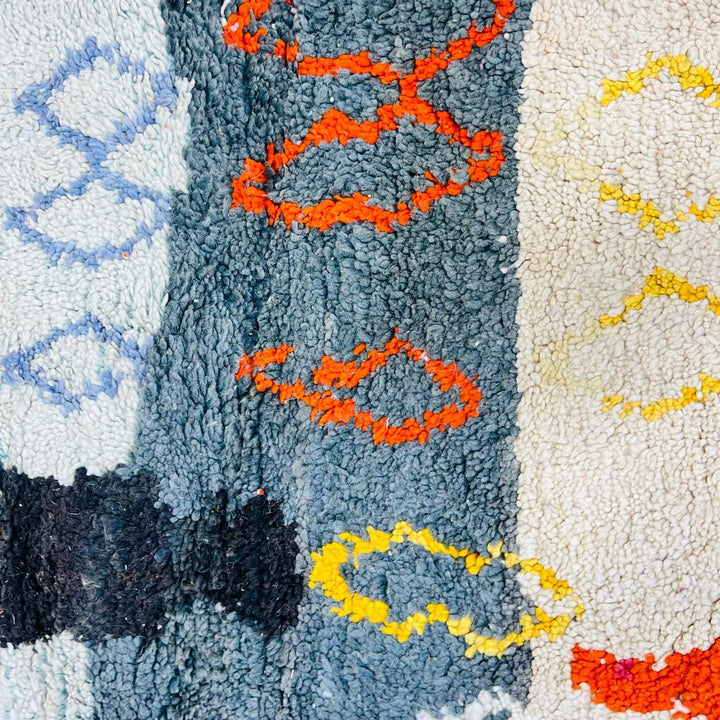 Vintage Moroccan wool rug JNN – handmade colorful Berber wool carpet 260 × 157 cm (8.63 × 5.18 ft).