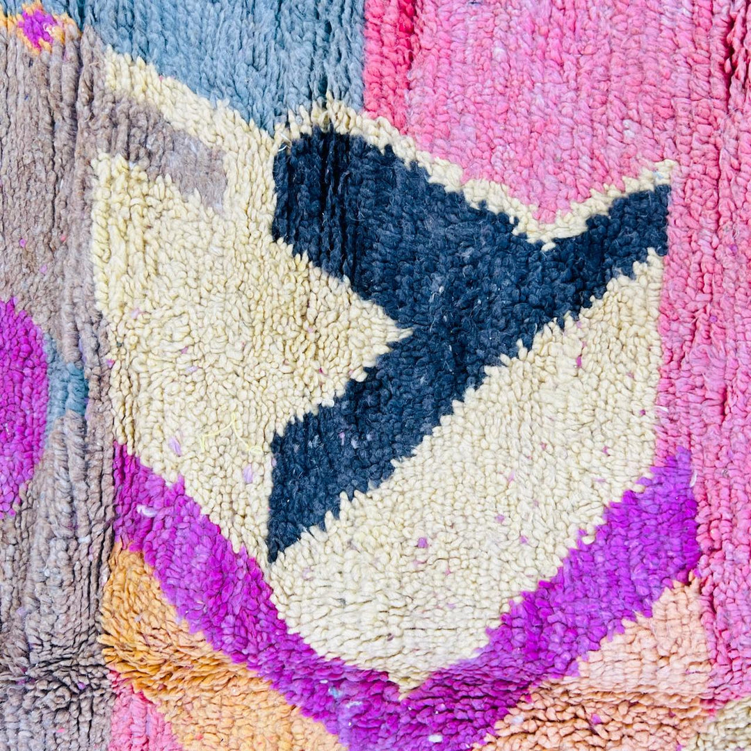 Vintage Moroccan Rug – Pink Yellow Abstract Wool Berber Carpet